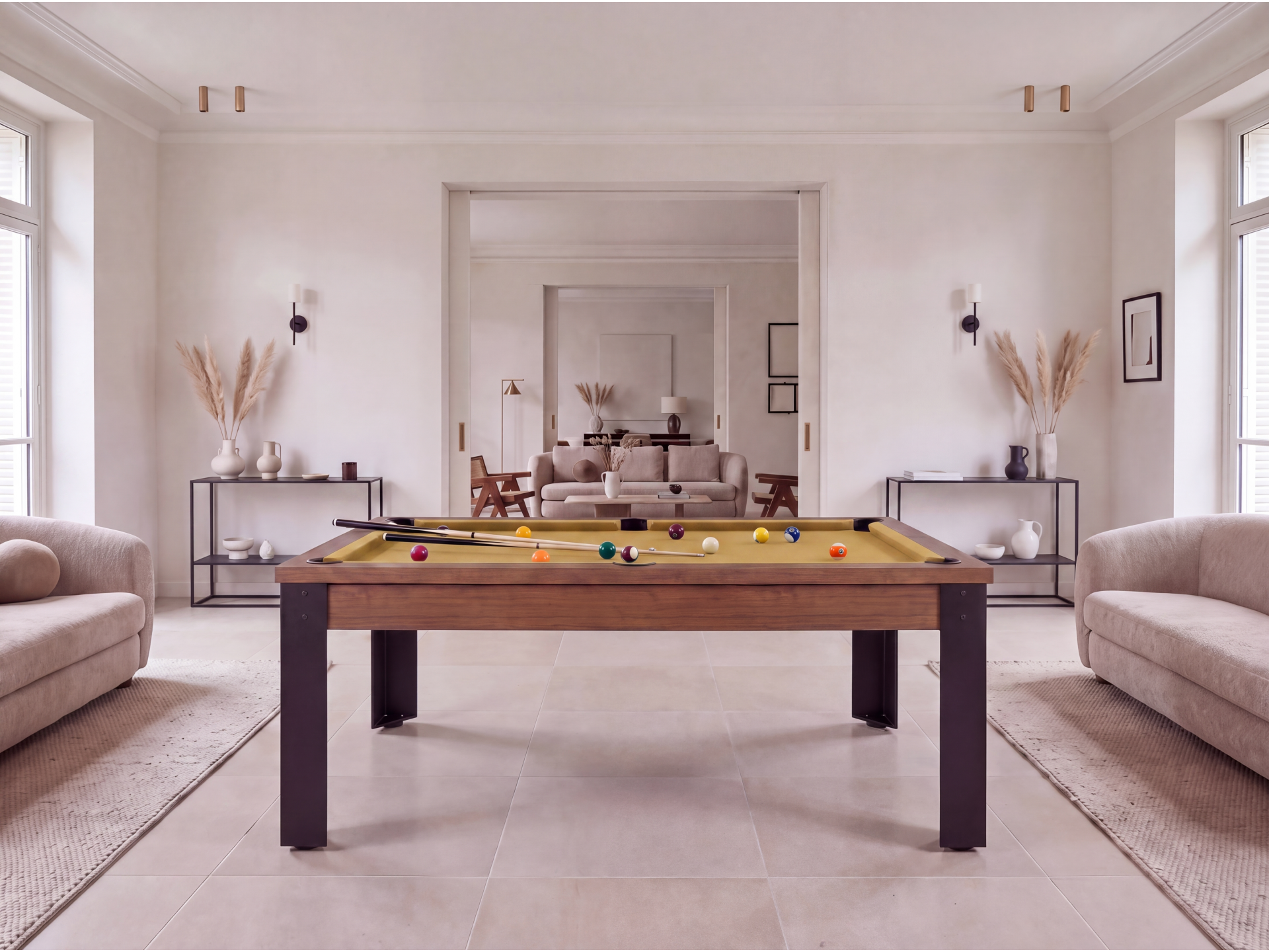 Table billard convertible, pieds métalliques couleur aux choix