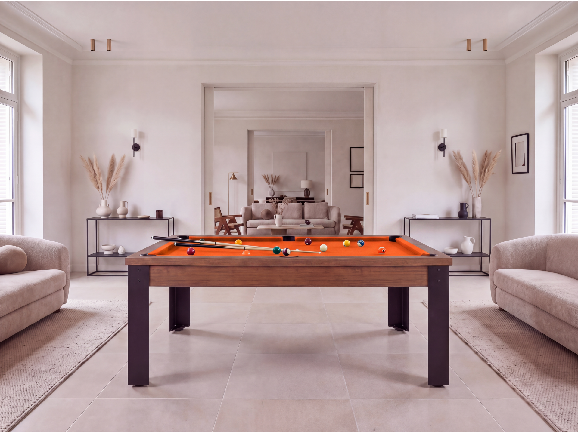 Table billard convertible, pieds métalliques couleur aux choix