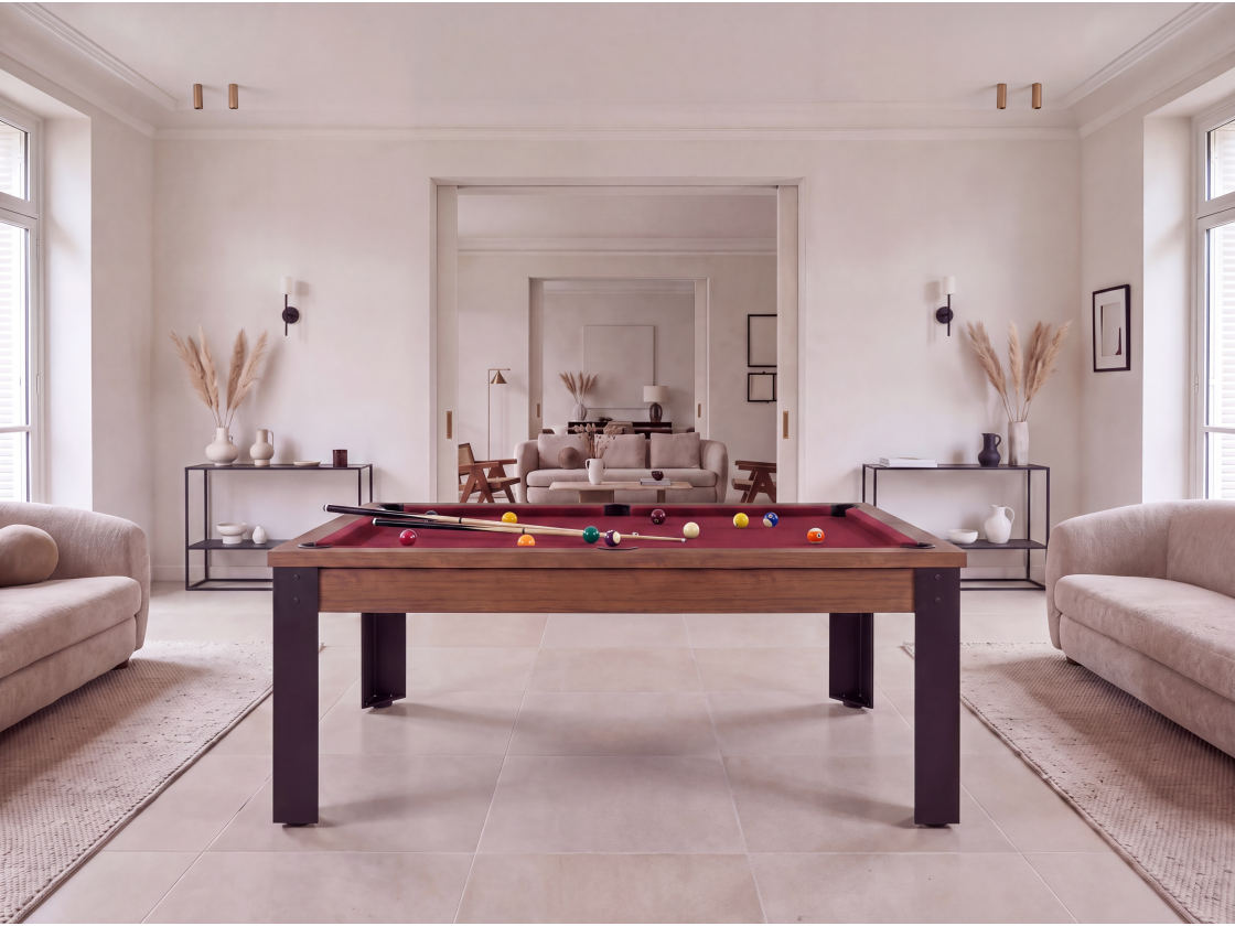 Table billard convertible, pieds métalliques couleur aux choix