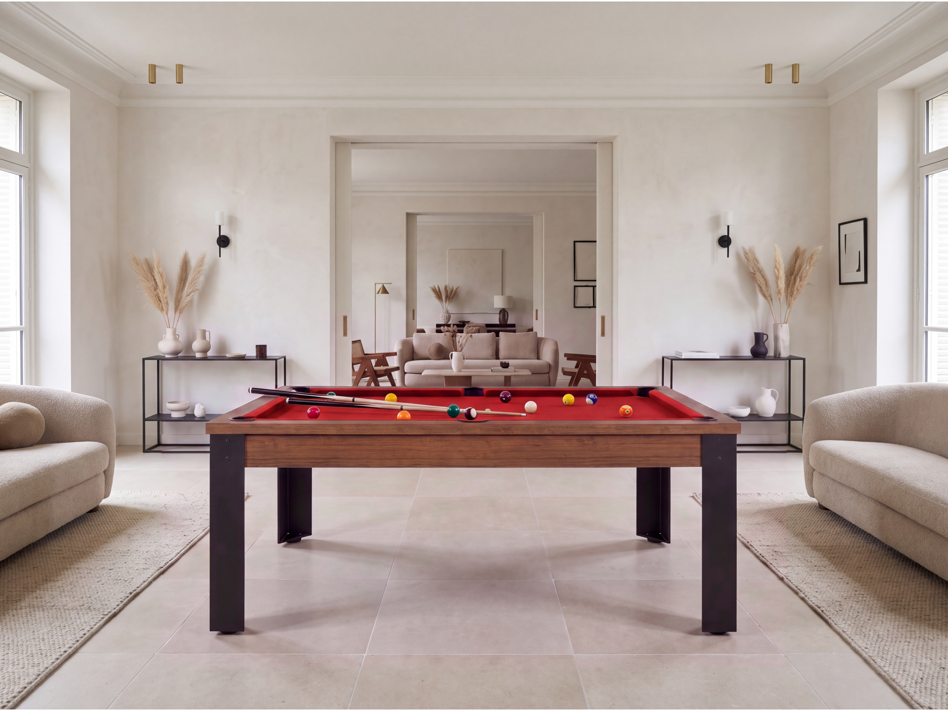 Table billard convertible, pieds métalliques couleur aux choix