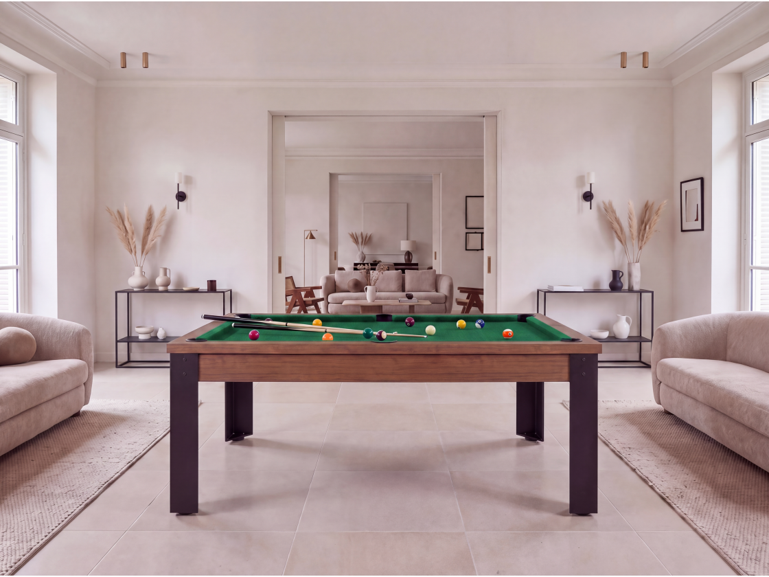 Table billard convertible, pieds métalliques couleur aux choix