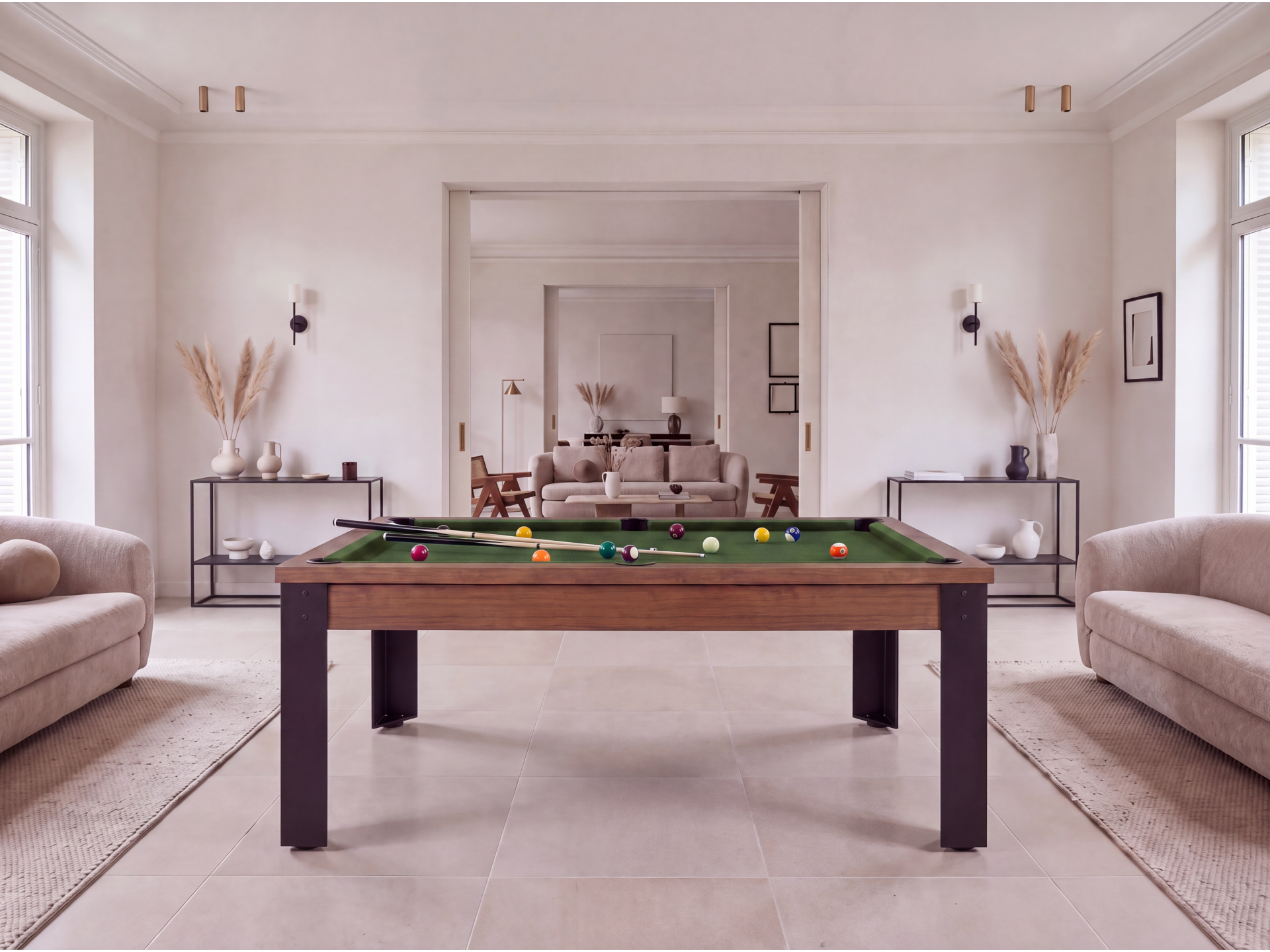 Table billard convertible, pieds métalliques couleur aux choix