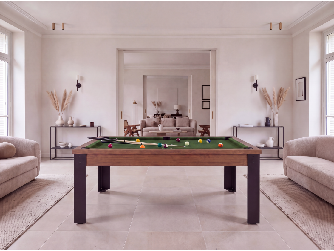 Table billard convertible, pieds métalliques couleur aux choix