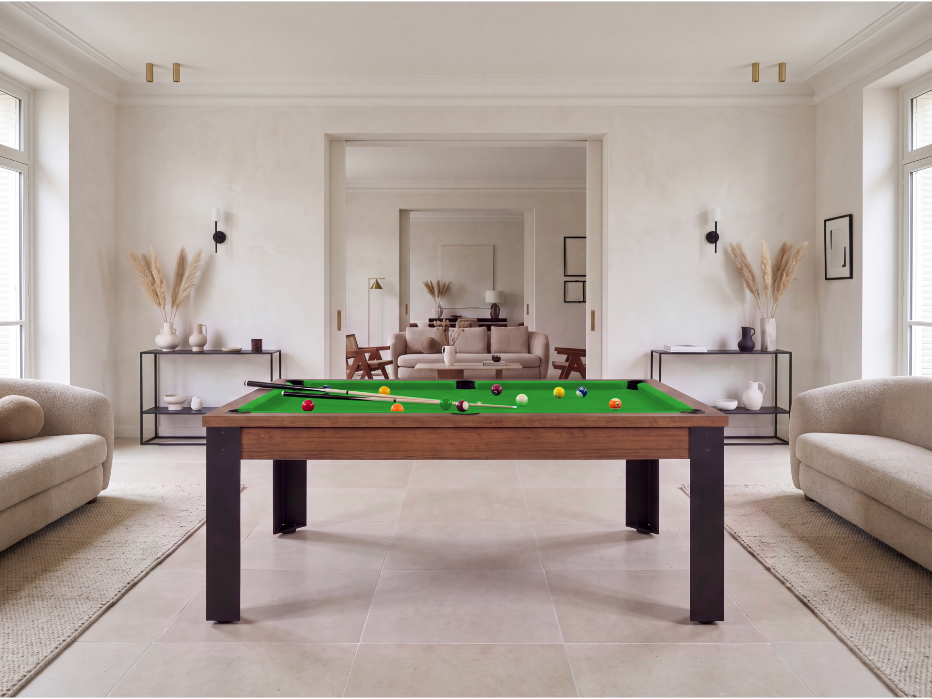 Table billard convertible, pieds métalliques couleur aux choix