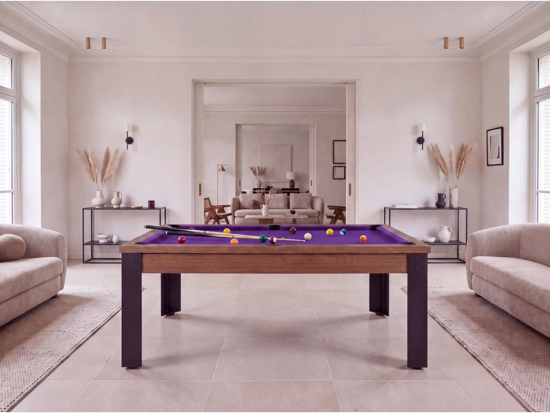 Table billard convertible, pieds métalliques couleur aux choix