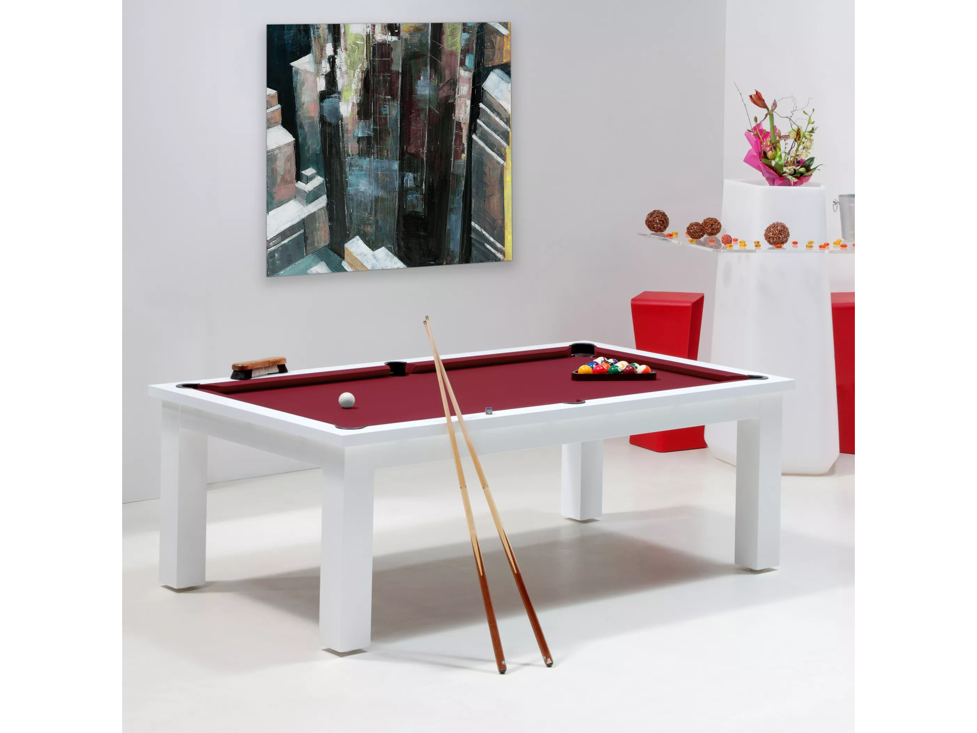 Billard francais, table de billard couleur bordeaux