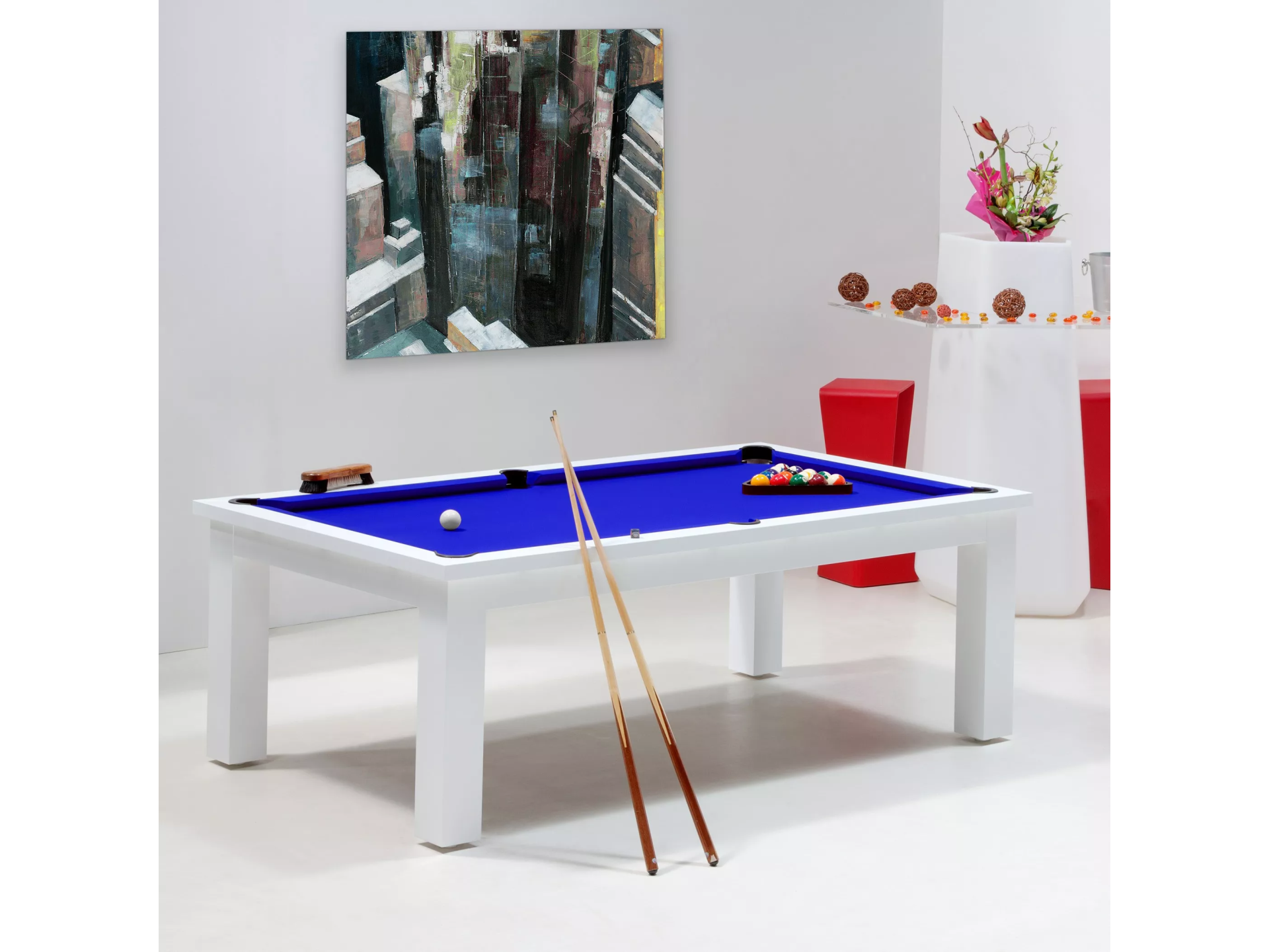 Billard, table de billard bleu royal