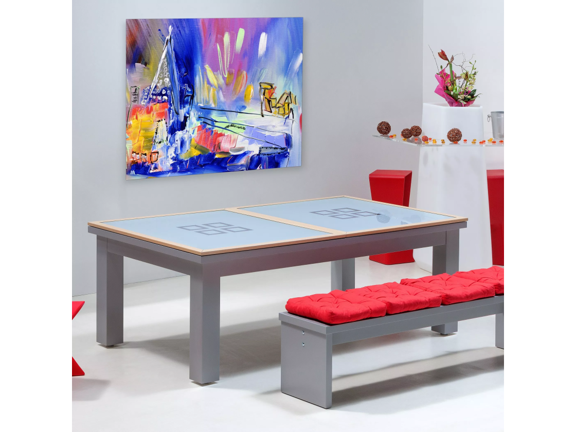 Table de billard transformable, dessus de table à manger verre et bois