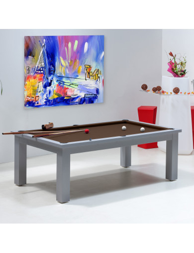 Billard transformable en table, tapis de billard couleur chocolat