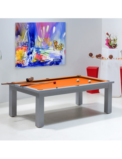 Billard transformable table, tapis orange et jeu pool