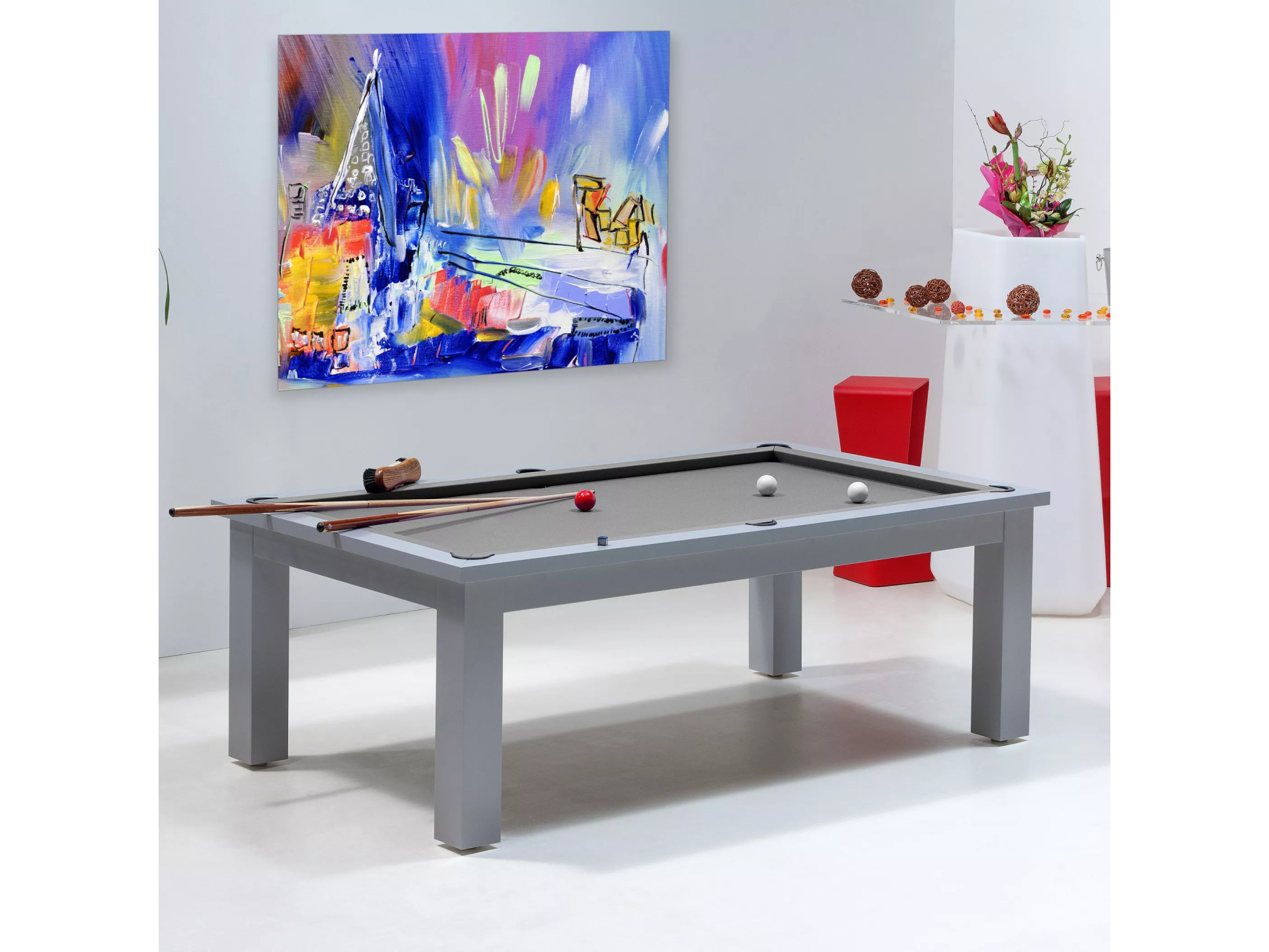 billard transformable, avec tapis gris