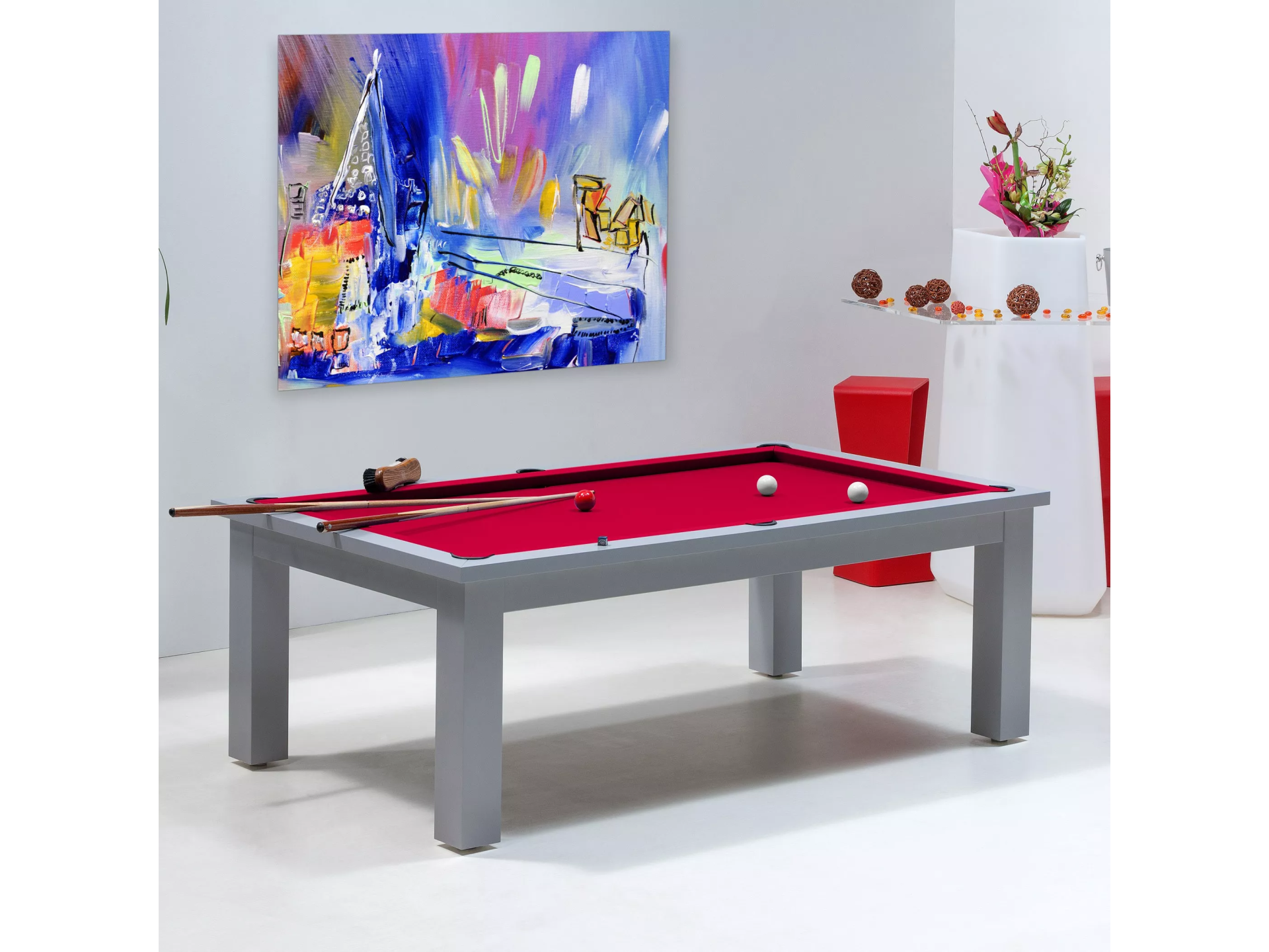 tables billards convertibles, couleur de tapis billard rouge