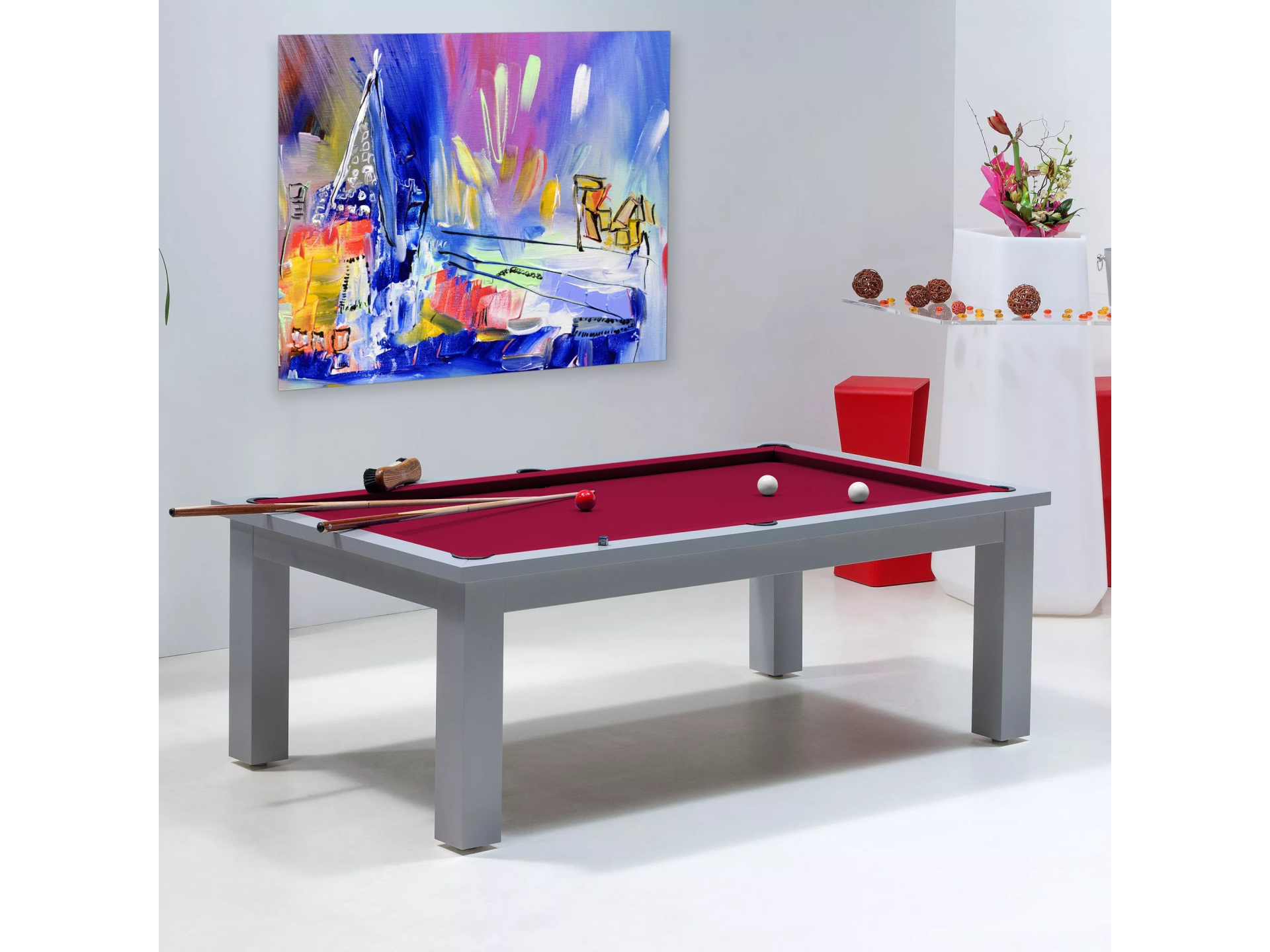 tables billards transformables, couleur de tapis bordeaux