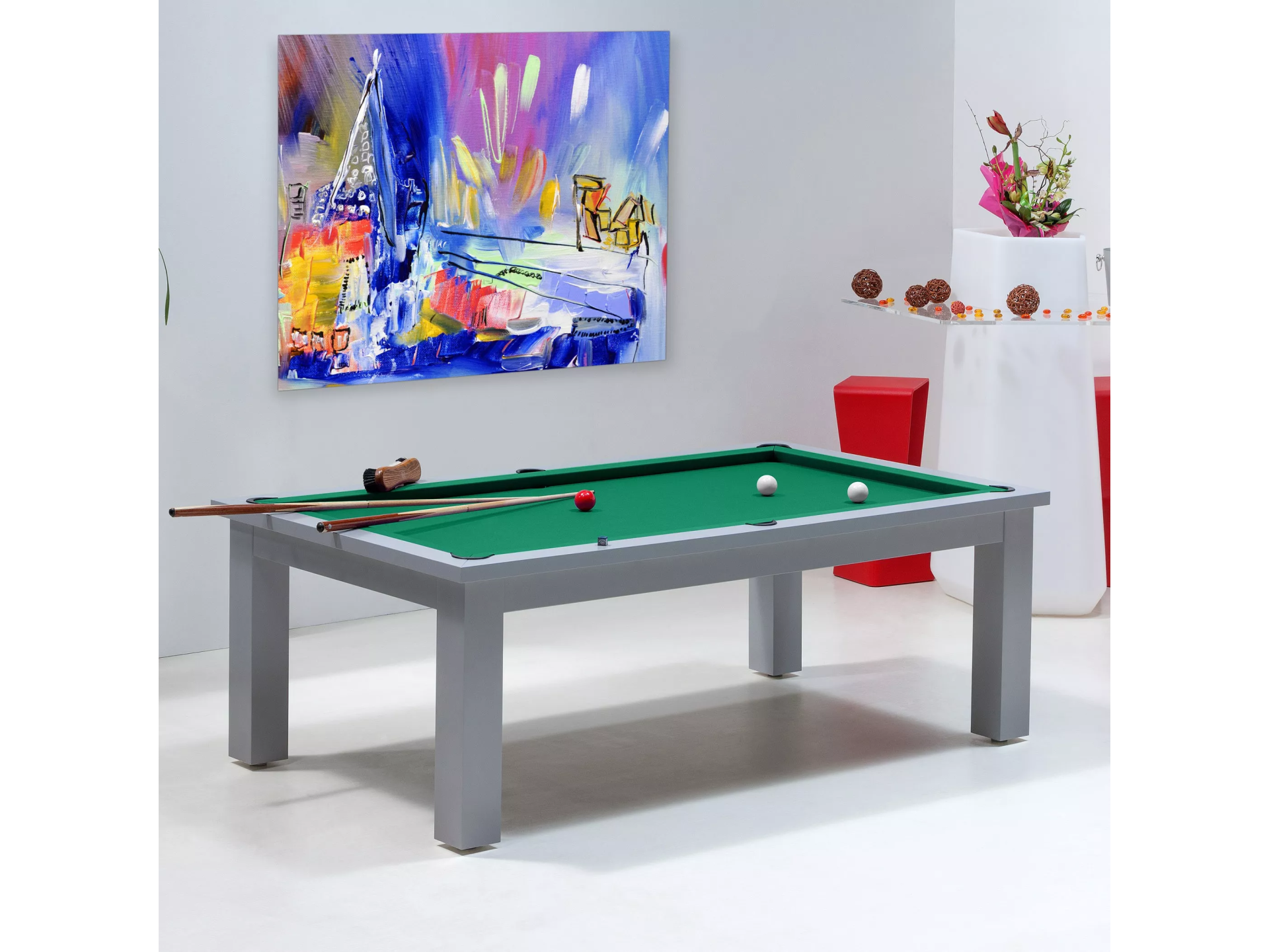 Table billard transformable, et son tapis vert jaune