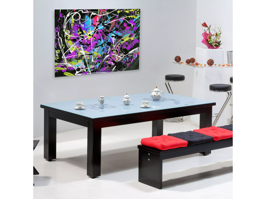 Achat billard convertible, billard noir avec table en verre