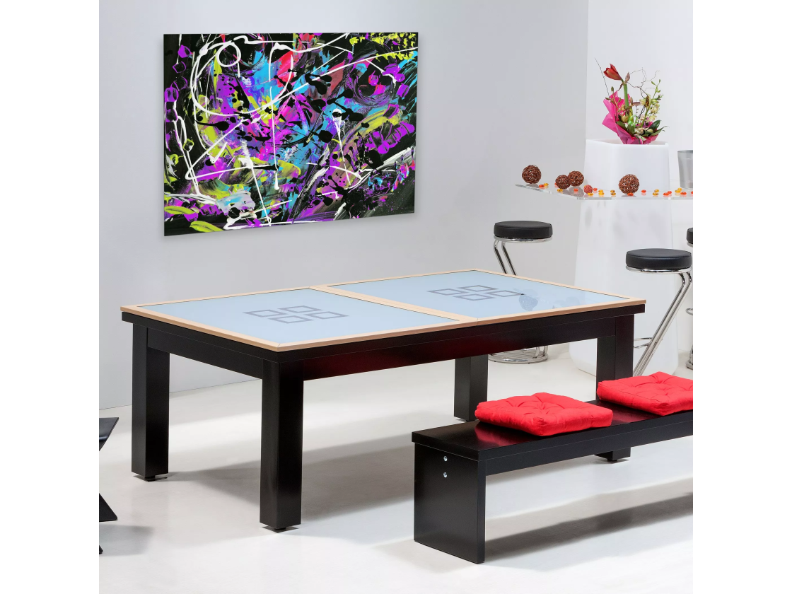 Achat billard transformable, dessus de table en verre avec cadre en bois