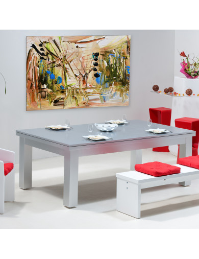 Table billard convertible, dessus de table en bois couleur inox