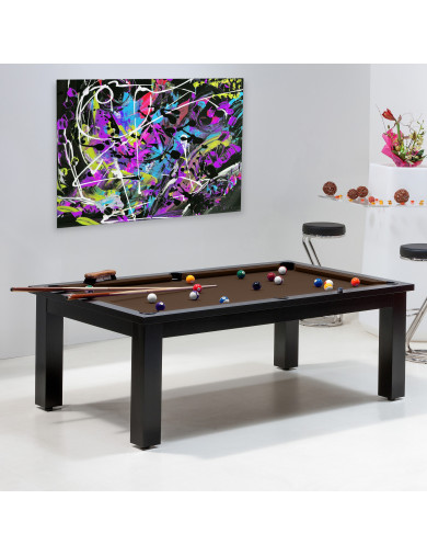 Achat billard américain : Billard table convertible avec tapis couleur chocolat