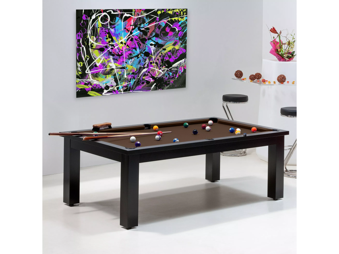 Achat billard américain : Billard table convertible avec tapis couleur chocolat