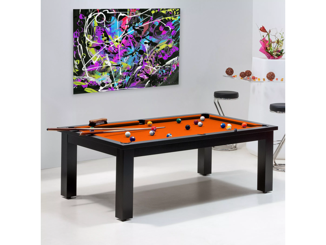 Billard americain : table billard convertible, tapis orange