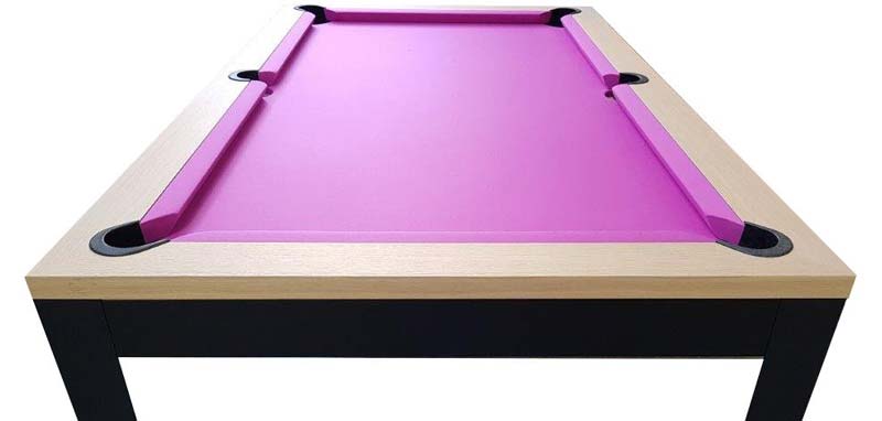 Billard industriel americain avec tapis violet et pieds métalliques