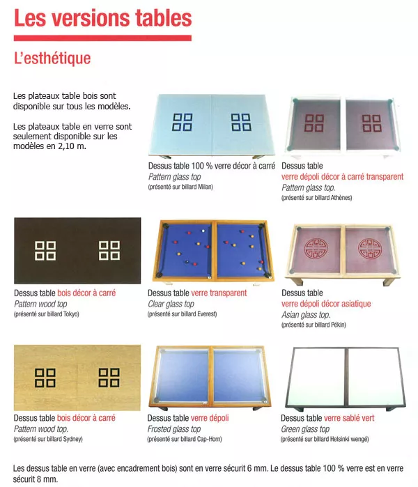 Collection de plateaux de billard convertible